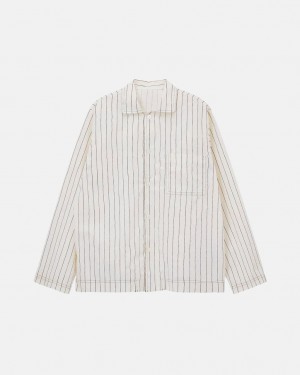 Beige Men's Stussy Tekla Poplin Pyjama Shirts KSA | YNS-0443