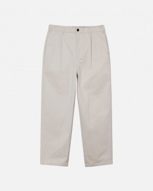 Beige Men's Stussy Twill Volume Pleated Trouser Pants KSA | RJS-4839