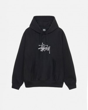 Black Men's Stussy Basic Applique Hoodie KSA | BVG-0793