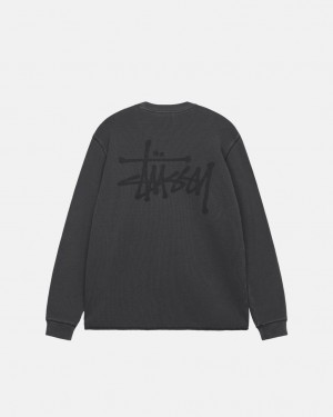 Black Men's Stussy Basic Stock Ls Thermal Tops KSA | FKR-7683