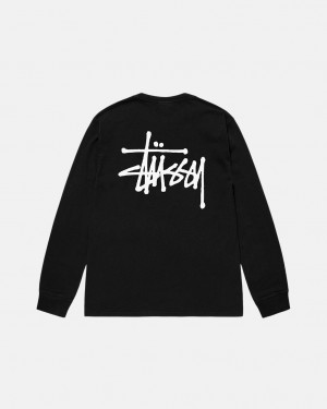 Black Men's Stussy Basic Stüssy Pigment Dyed Ls Tees KSA | ZBX-2903