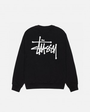 Black Men's Stussy Basic Stüssy Pigment Dyed Crew Sweatshirts KSA | FXN-0896