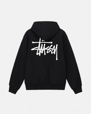 Black Men's Stussy Basic Stussy Hoodie KSA | IYR-6282