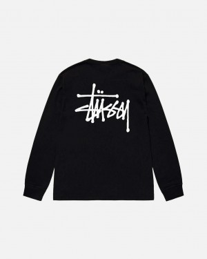 Black Men's Stussy Basic Stussy Ls Tees KSA | FJD-2426