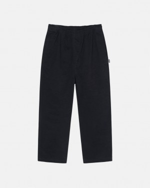 Black Men's Stussy Beach Pant Brushed Cotton Pants KSA | POG-9117