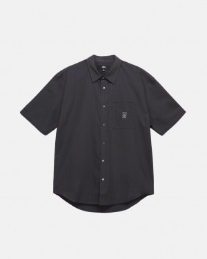 Black Men's Stussy Boxy Striped Shirts KSA | MYM-4636