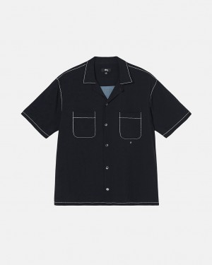 Black Men's Stussy Contrast Pick Stitched Shirts KSA | RSK-8258