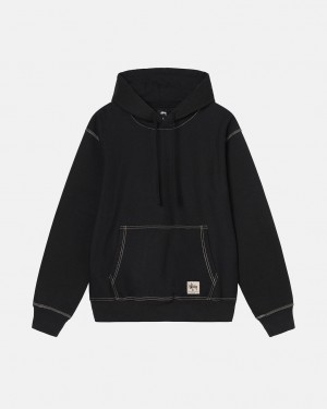 Black Men's Stussy Contrast Stitch Label Hoodie KSA | ABV-9392