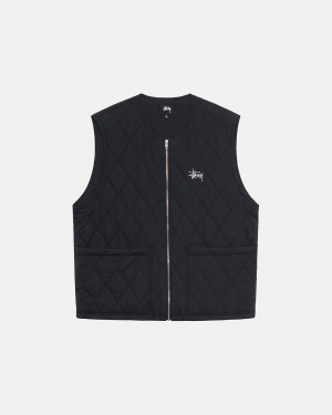 Black Men's Stussy Diamond Quilted Vest KSA | QTI-4900