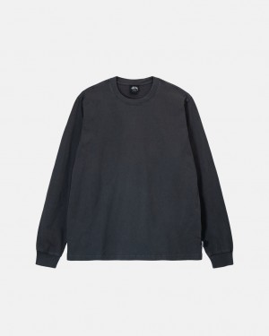 Black Men's Stussy Heavyweight Pigment Dyed Ls Crew Tops KSA | VLY-8137