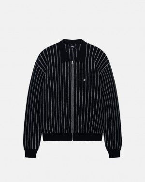 Black Men's Stussy Light Weight Ls Zip Polo Shirts KSA | CAC-9432