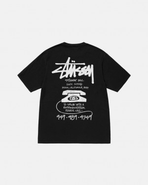 Black Men's Stussy Old Phone Tee Pigment Dyed Tees KSA | LOQ-9895