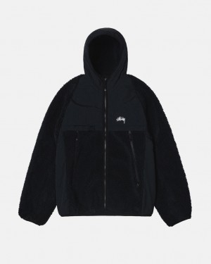 Black Men's Stussy Sherpa Paneled Hooded Jackets KSA | OYG-3782