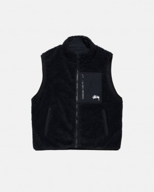 Black Men's Stussy Sherpa Reversible Vest KSA | JKE-8832