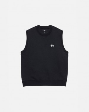 Black Men's Stussy Stock Fleece Vest Sweatshirts KSA | TIG-2998