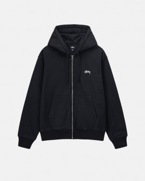 Black Men's Stussy Stock Logo Zip Hoodie KSA | PPJ-8940