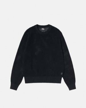 Black Women's Stussy Pigment Dyed Loose Gauge Knit Sweaters KSA | WOM-7410