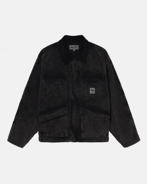 Black Women's Stussy Shop Jacket Washed Canvas Jackets KSA | VYP-4587