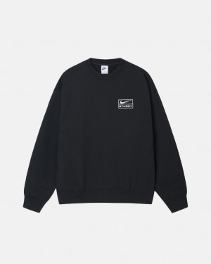 Black Women's Stussy Stone Wash Fleece Crew Sweatshirts KSA | NTJ-7550