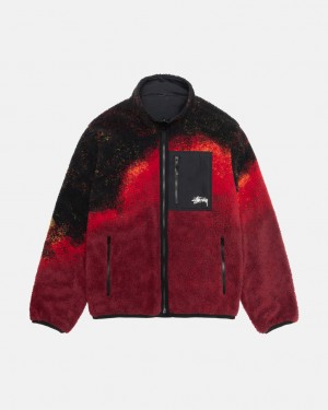 Black / Red Men's Stussy Sherpa Reversible Jackets KSA | YKF-5435