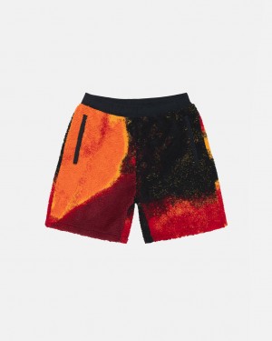 Black / Red Men's Stussy Sherpa Shorts KSA | DUY-0120