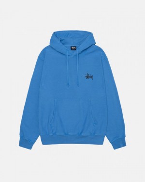 Blue Men's Stussy Basic Stussy Hoodie Pigment Dyed Hoodie KSA | BUS-8405