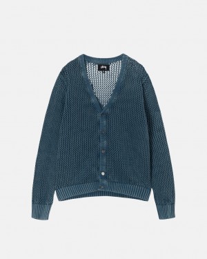 Blue Men's Stussy Loose Gauge Cardigan Sweaters KSA | PWS-2879