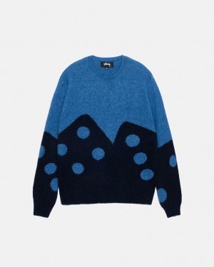 Blue Women's Stussy Dice Fuzzy Crew Sweaters KSA | HOD-9784