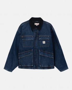 Blue Women's Stussy Shop Jacket Washed Denim Jackets KSA | RGN-0961