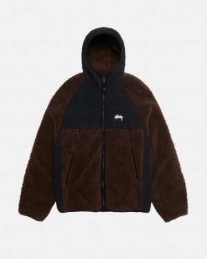 Brown Men's Stussy Sherpa Paneled Hooded Jackets KSA | LAC-3641