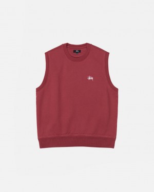 Burgundy Men's Stussy Stock Fleece Vest Sweatshirts KSA | ZYC-1256