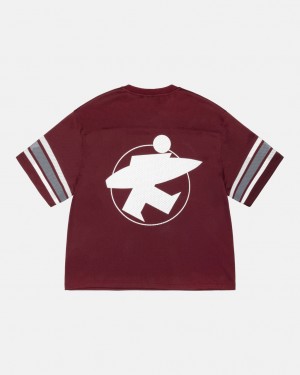 Burgundy Men's Stussy Surfman Mesh Football Jersey Tops KSA | DSL-3367