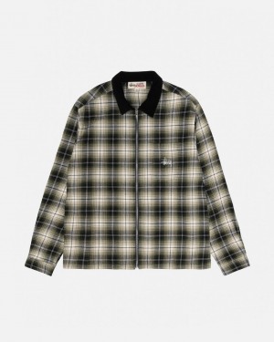 Dark Grey Men's Stussy Frank Plaid Zip Shirts KSA | AWL-7502