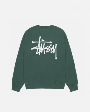 Green Men's Stussy Basic Stussy Crew Pigment Dyed Sweatshirts KSA | ZNH-8860