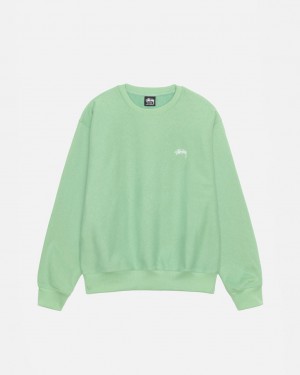 Green Men's Stussy Stock Logo Crew Sweatshirts KSA | STE-7835