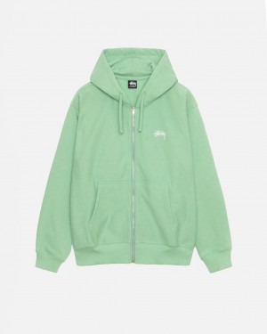 Green Men's Stussy Stock Logo Zip Hood Sweatshirts KSA | XIE-8431