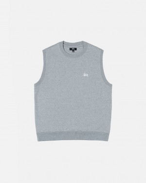 Grey Men's Stussy Stock Fleece Vest Sweatshirts KSA | ELE-6463