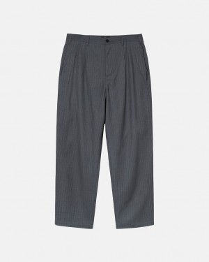 Grey Men's Stussy Stripe Volume Pleated Trouser Pants KSA | UFZ-0461