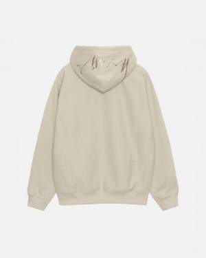 Khaki Men's Stussy Back Hood Applique Hood Sweatshirts KSA | MJQ-4250