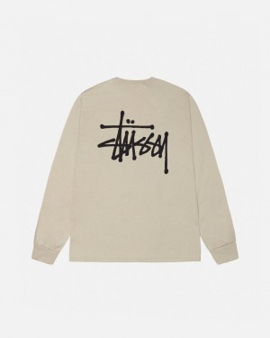 Khaki Men's Stussy Basic Stussy Ls Tees KSA | XTM-0011