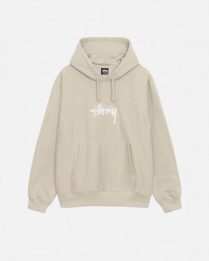 Khaki Men's Stussy Stock Logo Applique Hood Sweatshirts KSA | KUF-3253