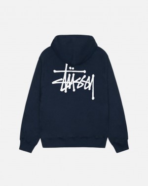 Navy Men's Stussy Basic Stussy Hoodie KSA | LWR-9288