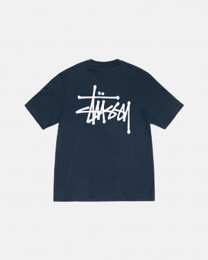 Navy Men's Stussy Basic Stussy Tees KSA | ILA-1606