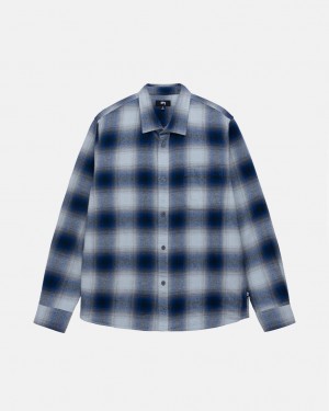 Navy Men's Stussy Bay Plaid Shirts KSA | TDV-9019