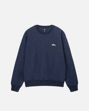 Navy Men's Stussy Overdyed Stock Logo Crew Sweatshirts KSA | ZMS-3891