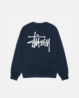 Navy Women's Stussy Basic Stussy Crew Sweatshirts KSA | KCW-2953