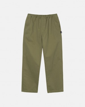 Olive Men's Stussy Beach Pant Brushed Cotton Pants KSA | ZNM-4802