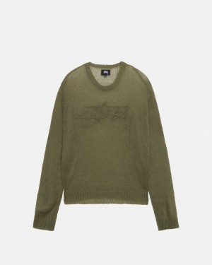 Olive Men's Stussy Loose Knit Sweaters KSA | EQO-1594