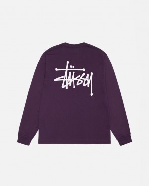 Purple Men's Stussy Basic Stussy LS Tee Pigment Dyed Tees KSA | ABV-8657