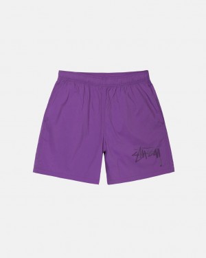 Purple Men's Stussy Big Stock Nylon Shorts KSA | UPJ-6586